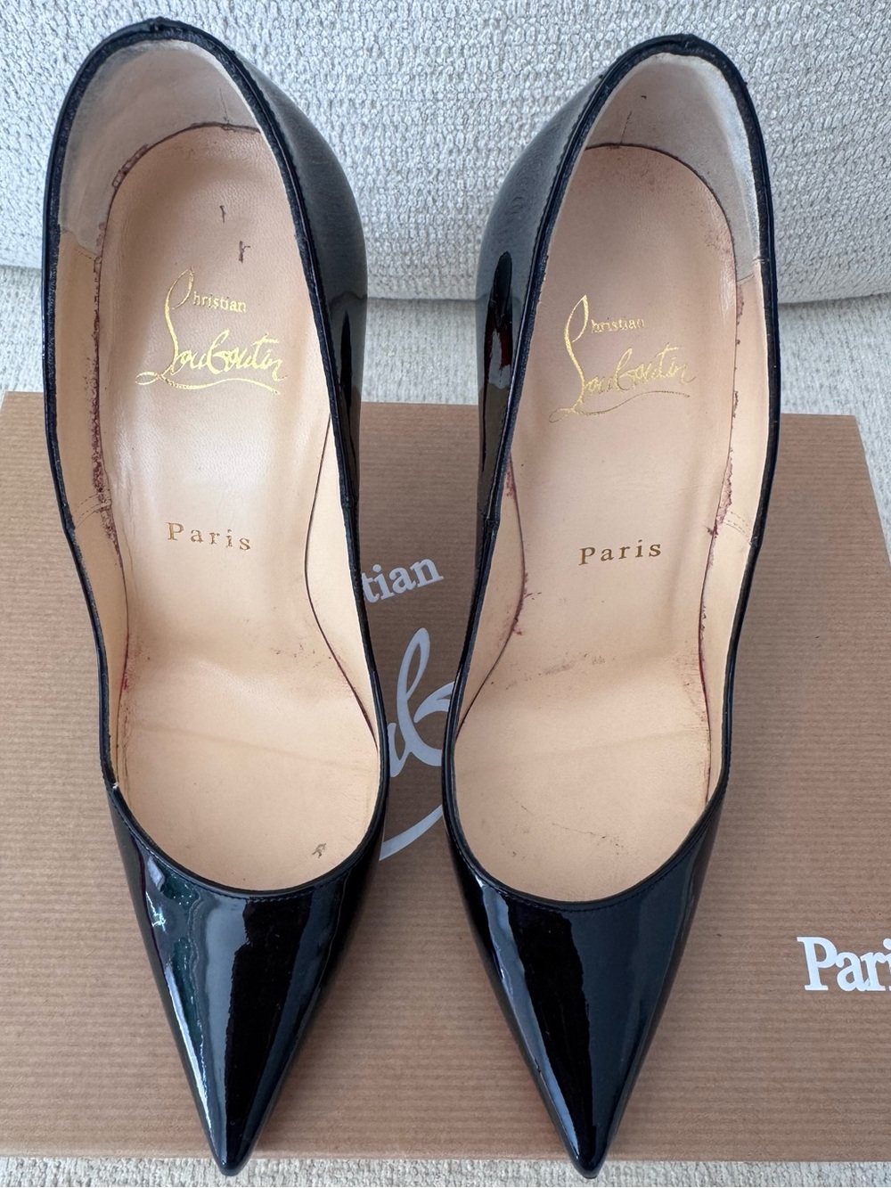 Authentic Christian Louboutin Black Patent Pointed-Toe Stiletto Pumps